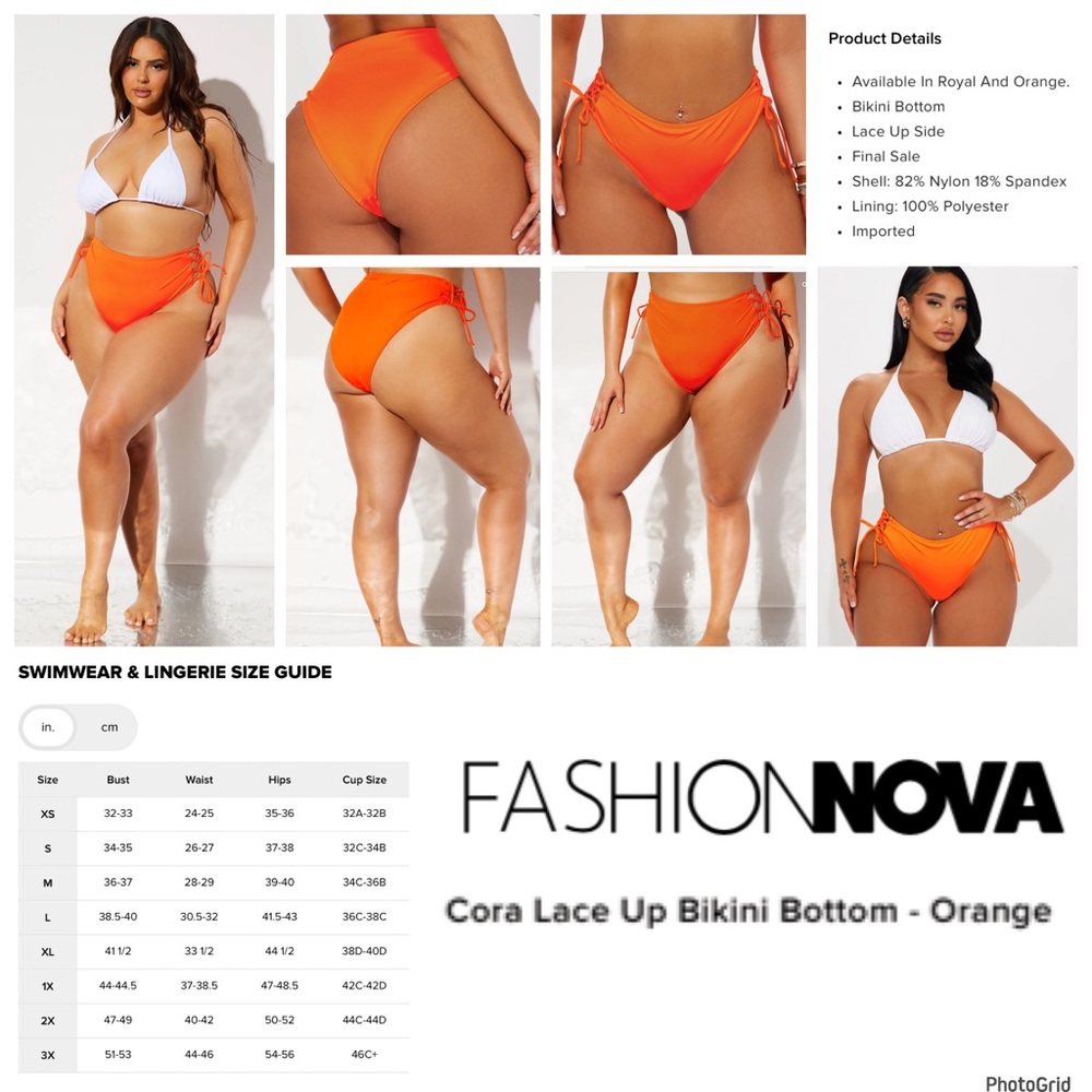 Fashion nova 2X plus size orange coral lace up bikini bottom one nwt